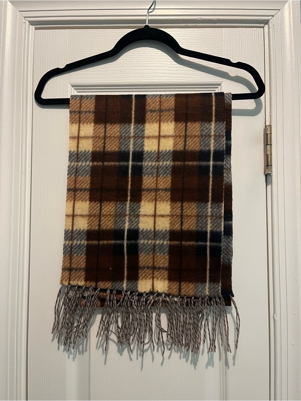 Cashmere Plaid Scarf Brown Beige 12” X 60”